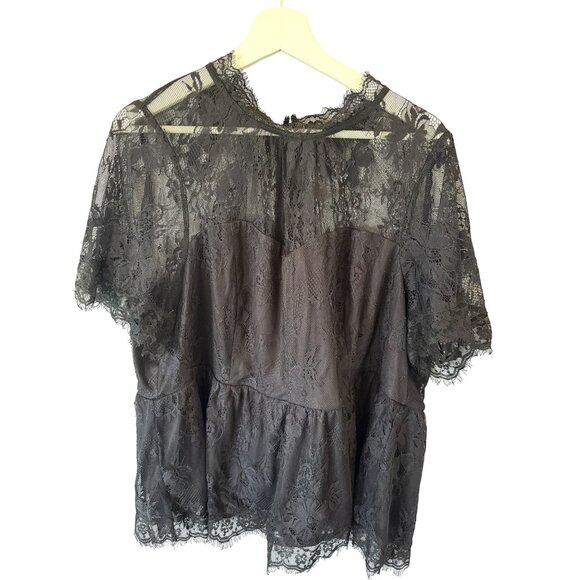 Torrid Black Lace Peplum Top Size 3 Sheer Overlay Short Sleeve Witchy Whimsygoth - Picture 1 of 7